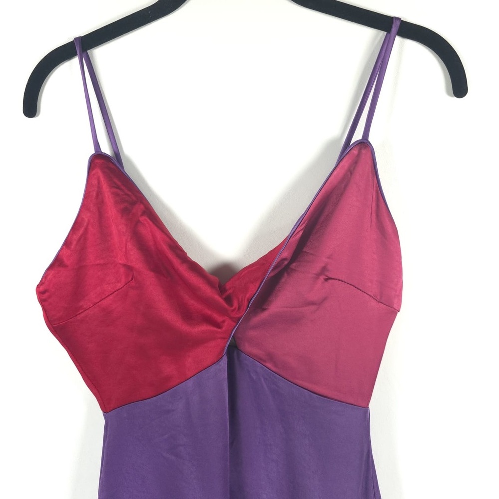 NWT Lulus Chic Combo Purple Color Block Satin Twist-Front Midi Dress D2936 Sz XS - Picture 10 of 14